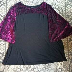 Catherines Velvet Burnout Top 1X Slit Bell Sleeve Purple Black Whimsigoth